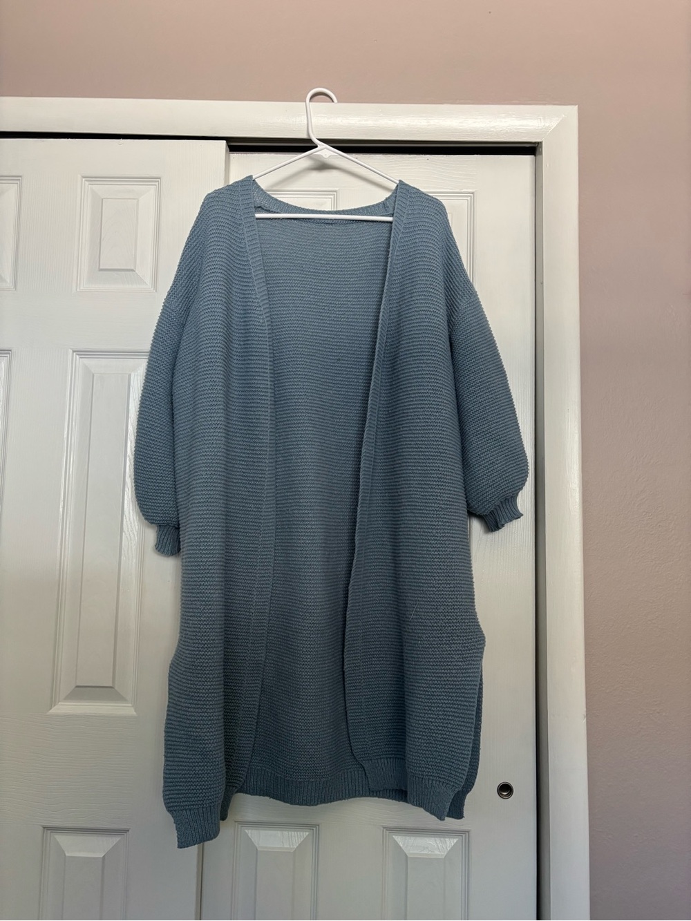 SHEIN Dusty Blue Open-Front Knit Cardigan